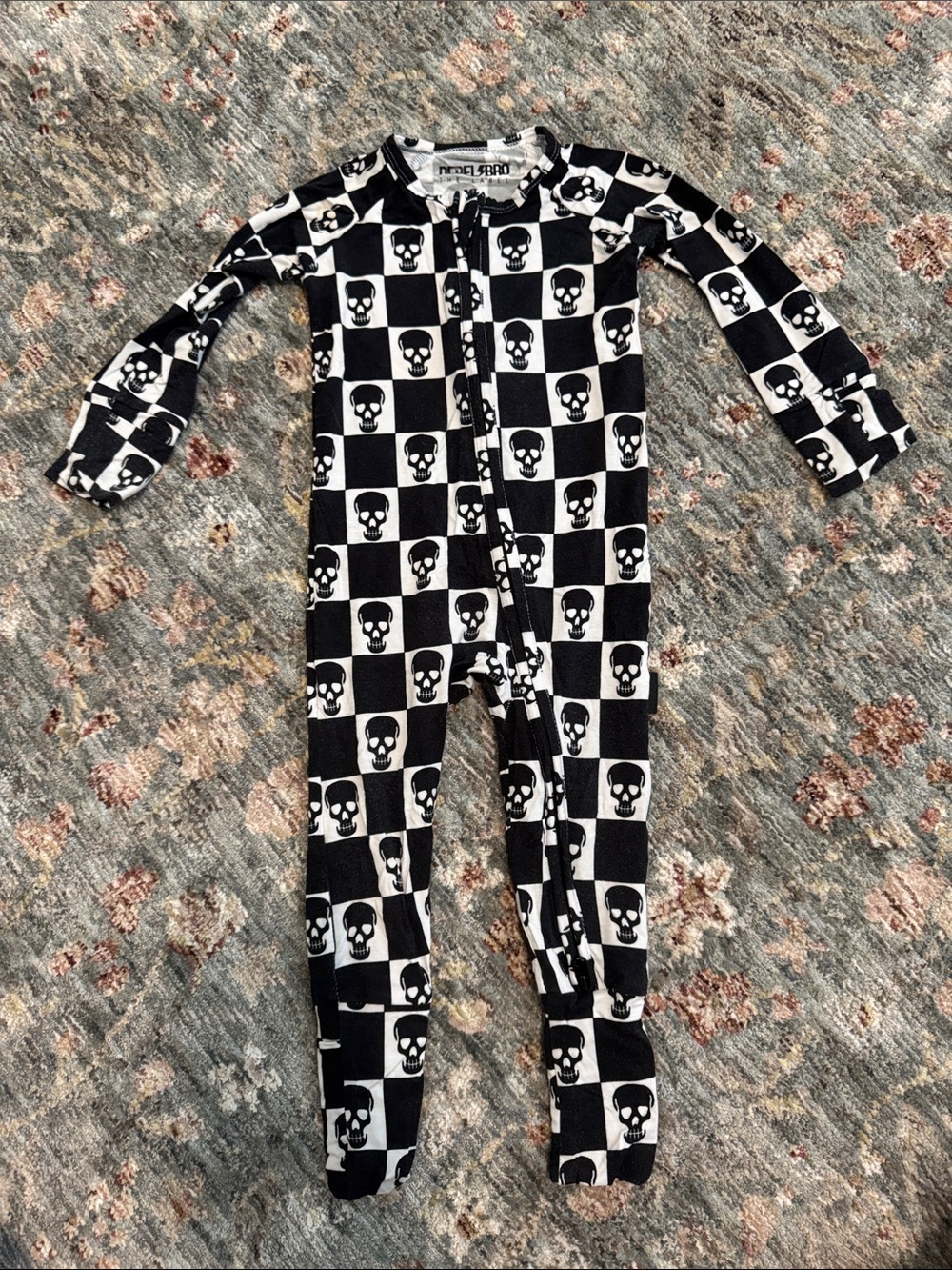 Skull Checker Kids Black & White Footie Pajamas
